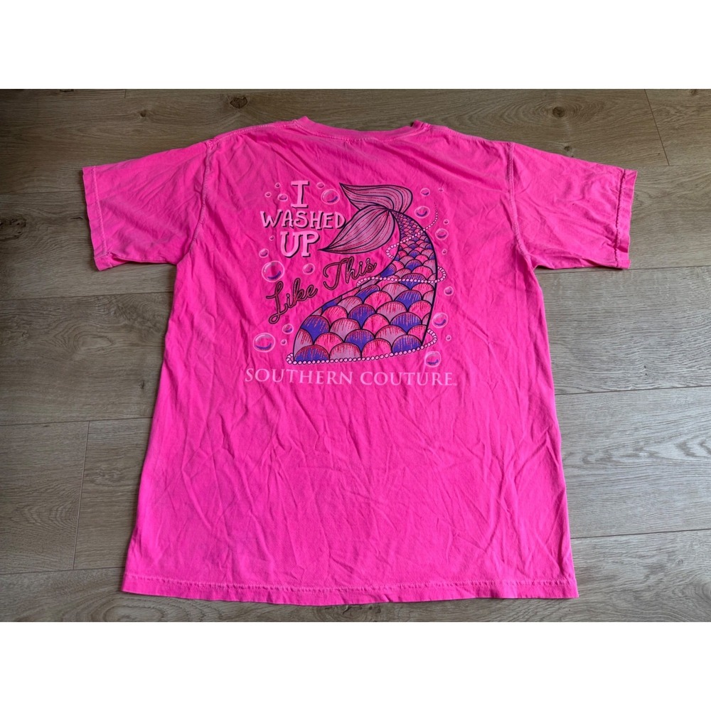 Southern Couture neon pink mermaid washed up like this t-shirt Comfort Colors L